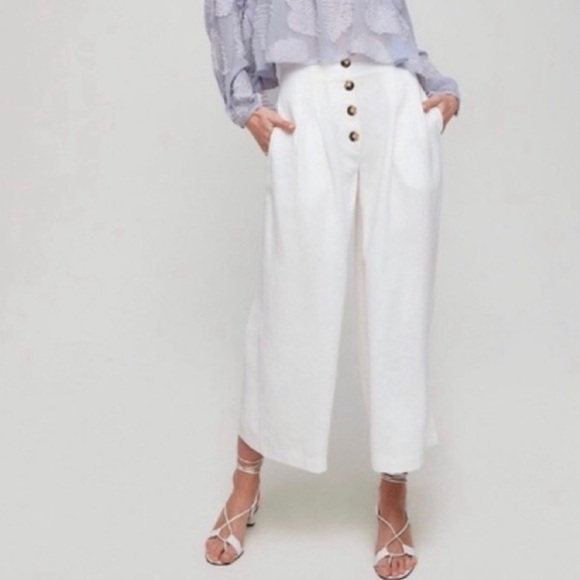 Aritzia Wilfred Wander White Linen new Wide Leg Cropped Summer Vacation Pant Sz8 - Picture 4 of 13